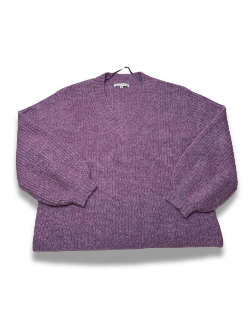 Rebecca Minkoff Purple Ribbed V-Neck Sweater Cozy Relaxed Fit Soft Knit Size M